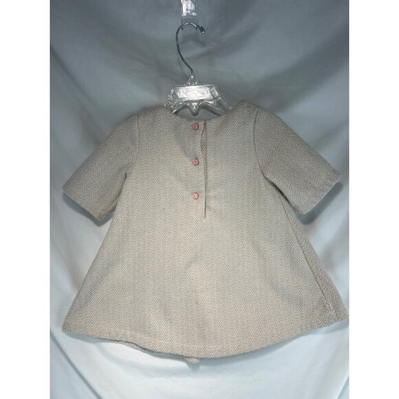 Tahari Kid Baby Girls Beige Neutral Dress Pink Bow Knit Metallic Shimmer Size 2T - Picture 2 of 7